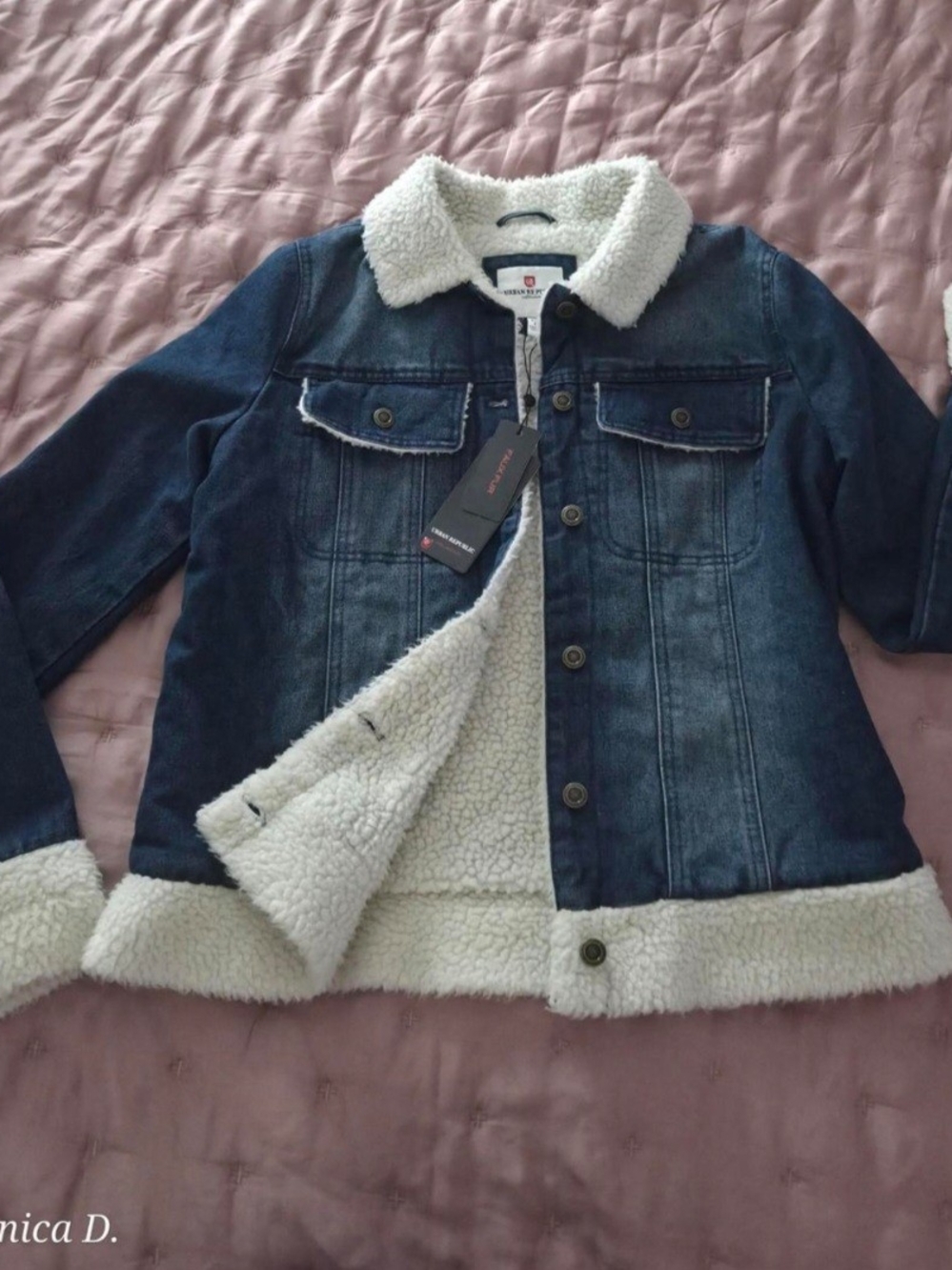 Urban Republic Dark Blue Denim Jacket with Cream Sherpa Lining